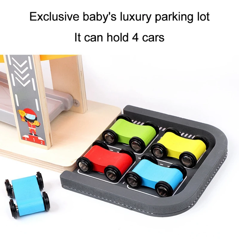 

Children Wooden Track Glider Inertia Game Toys Kids Seven Floors Track Pulley Slide Car Building Kits Baby Funny Toy