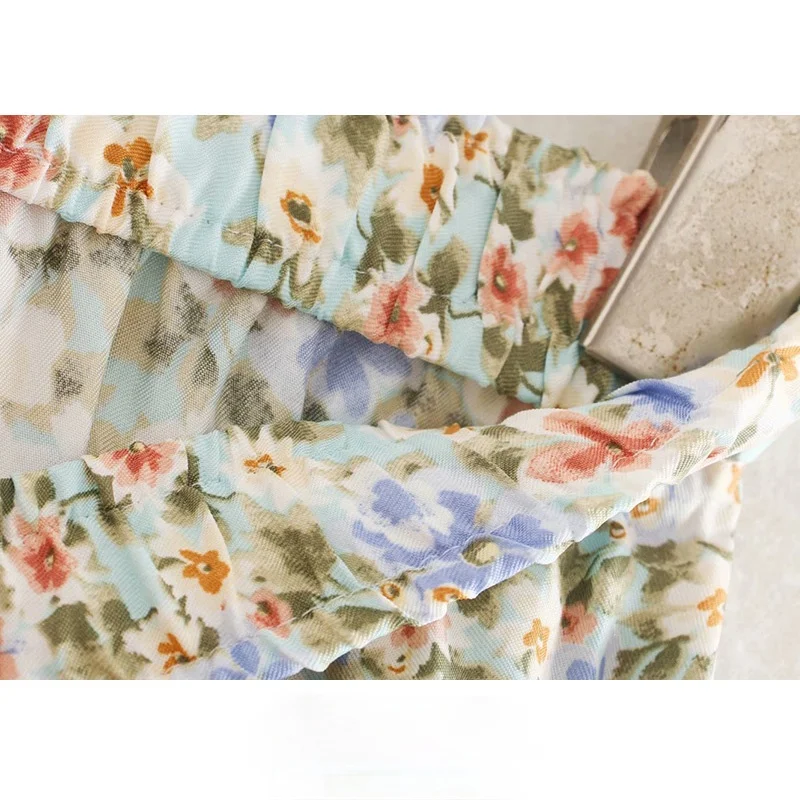 

Women Chic Fashion Floral Print Pleated Midi Skirt Vintage High Elastic Waist Office Wear Female Skirts Mujer