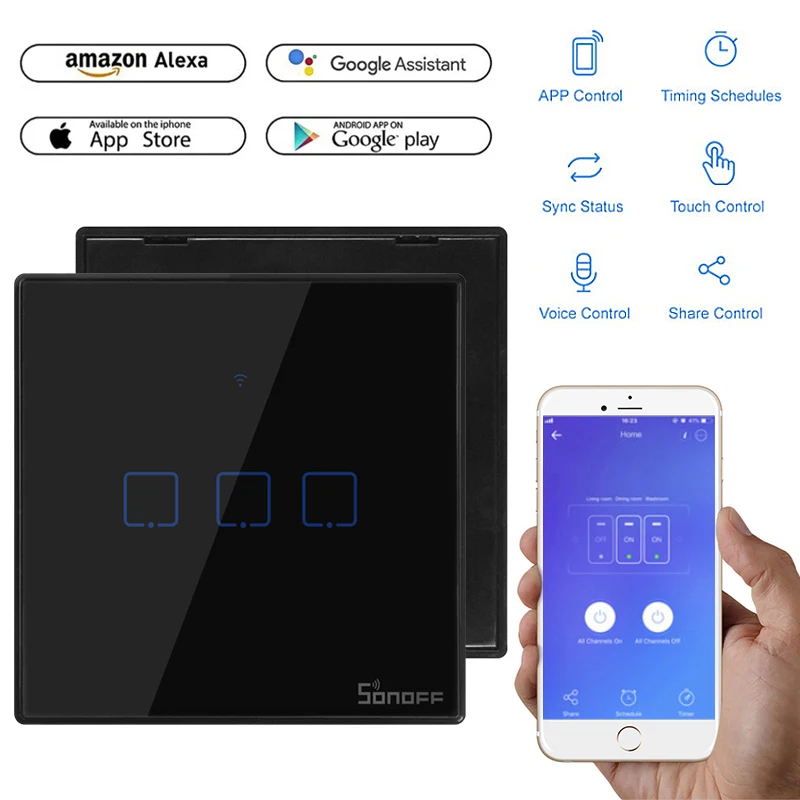 Itead Sonoff T3EU/UK3C настенный Wifi смарт-сенсорный выключатель без нейтрального провода