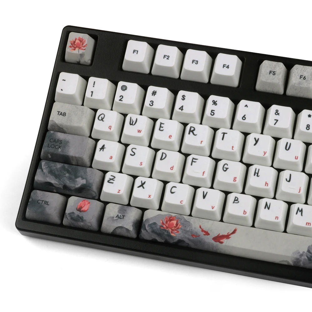 

JKDK 5 Sides Dye-Sublimation 108 Keys OEM PBT Keycaps Full Set Mechanical Keyboard Keycaps Ink Koi Nobori Carp Keycaps