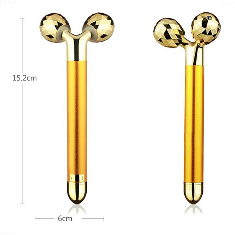 3 d роликовая Золотая Массажная палочка тонкий мини-массажер для лица вибрирующий