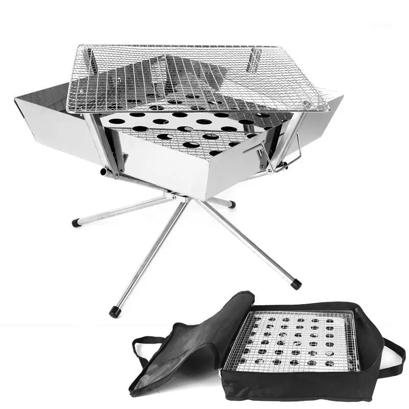 

Non-stick Surface Folding Charcoal Barbecue Grill Outdoor Camping Picnic Tool Portable Stainless Steel BBQ Grill 36*36*32cm