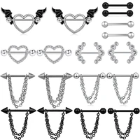 bat wing nipple piercing ring surgical steel heart shape nipple piercing bar lot arrow barbell nipple chain rings jewelry