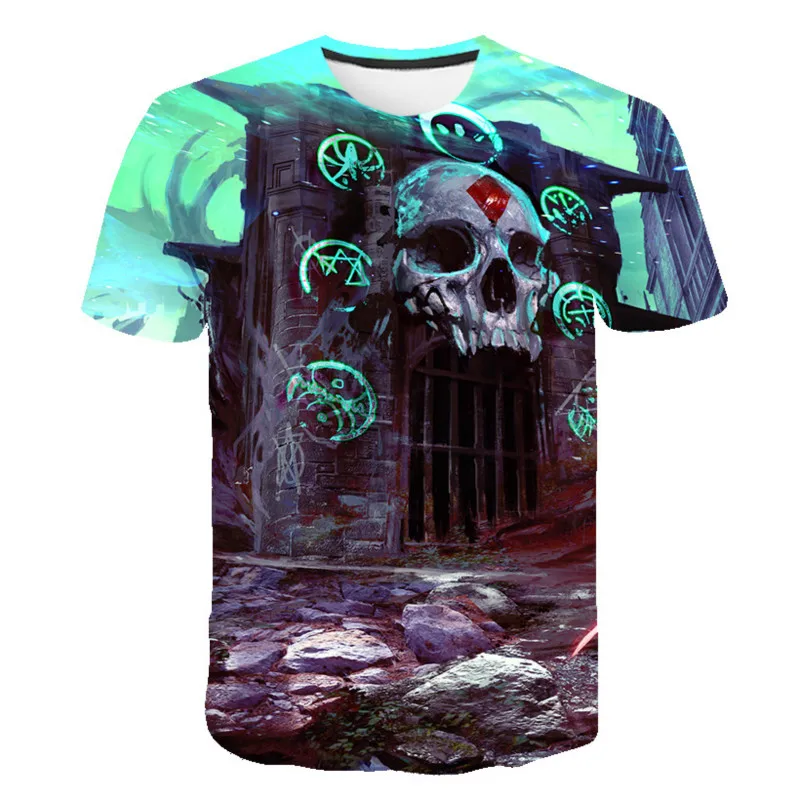 Модная мужская футболка с черепом лето хит продаж 3D уличная одежда Psychedelic Neck