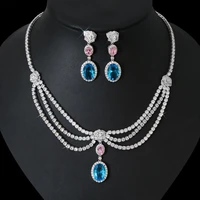 hibride multi color women wedding party dress jewelry set bridal aaa cz 2pcs necklace earrings jewelry sets bijoux femme n 1310