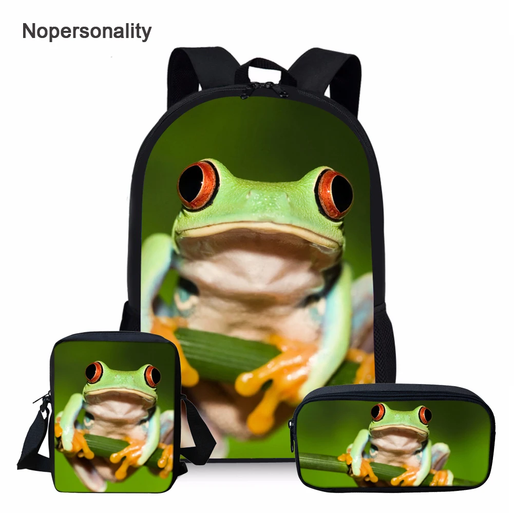 

Комплект школьных сумок Nopersonality из 3 предметов, Детский рюкзак с принтом лягушки, 16 дюймов, полиэстеровый портфель для начальной школы