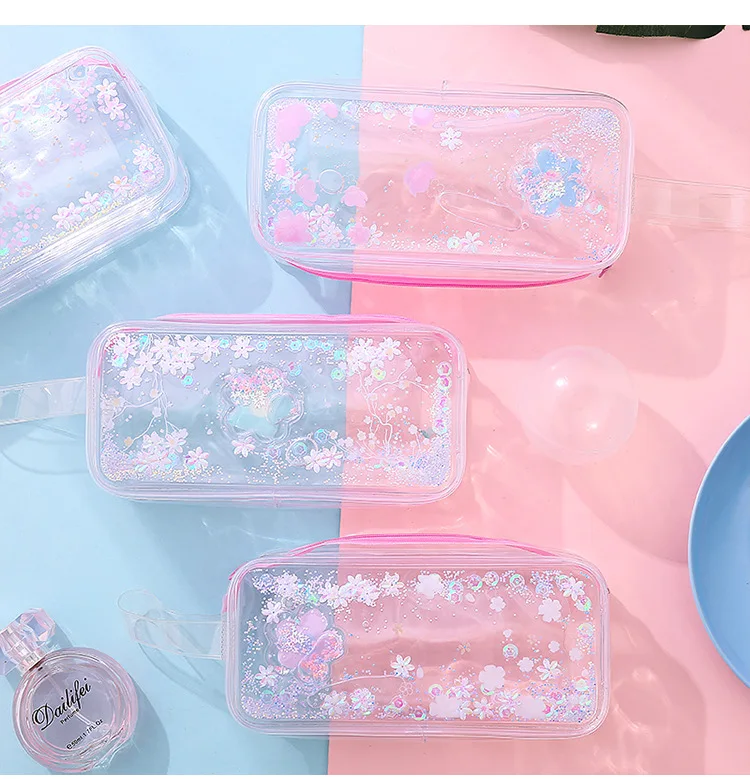 XZP Girl Pencil Case Transparent Oil Sandpaper Pen Bag Ins Style Cute Cosmetic Bag Wardrobe Organizer Travel Organizer Set