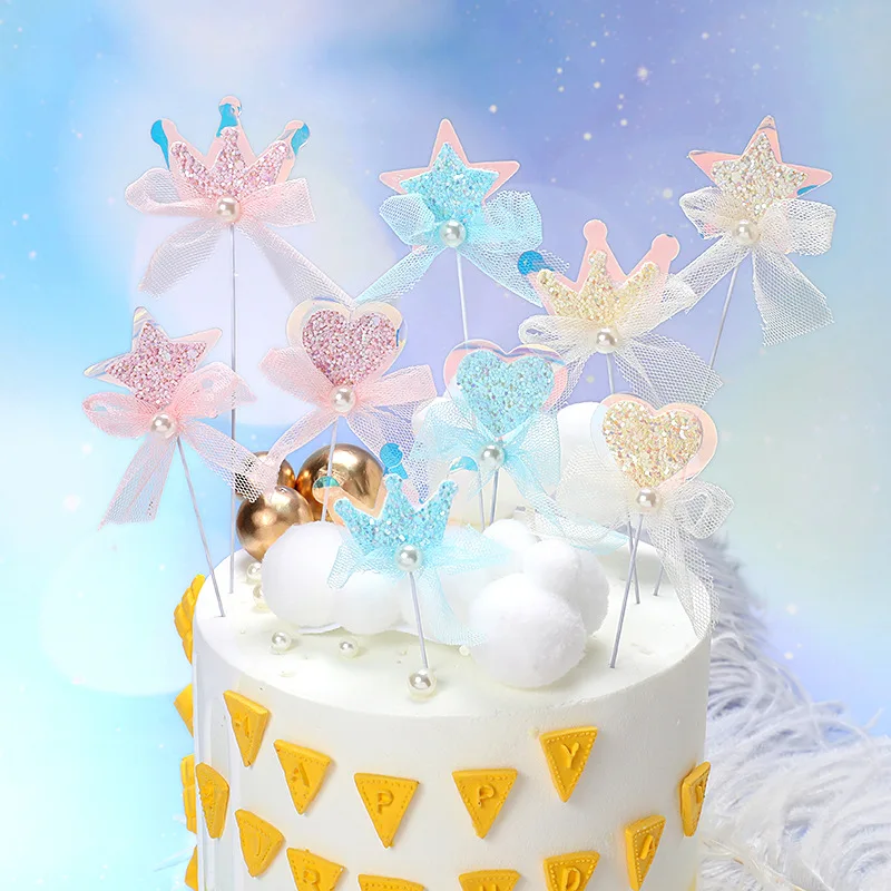 Топпер для свадебного кекса 2 шт. розовая блестящая корона жемчужные стандартные