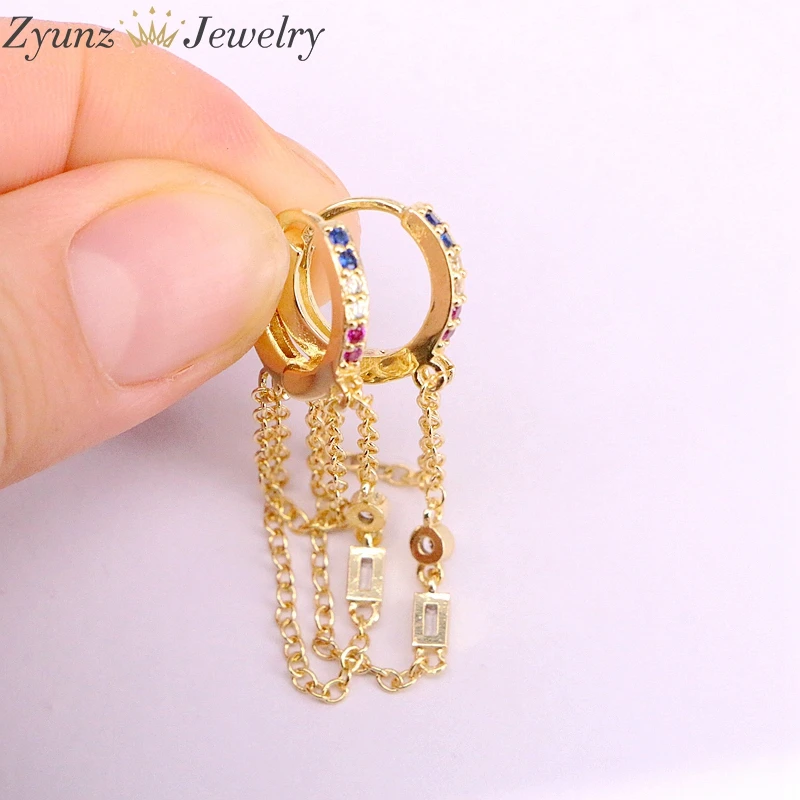 5 пар позолоченные серьги-кисточки с цепочкой и радужным цирконием