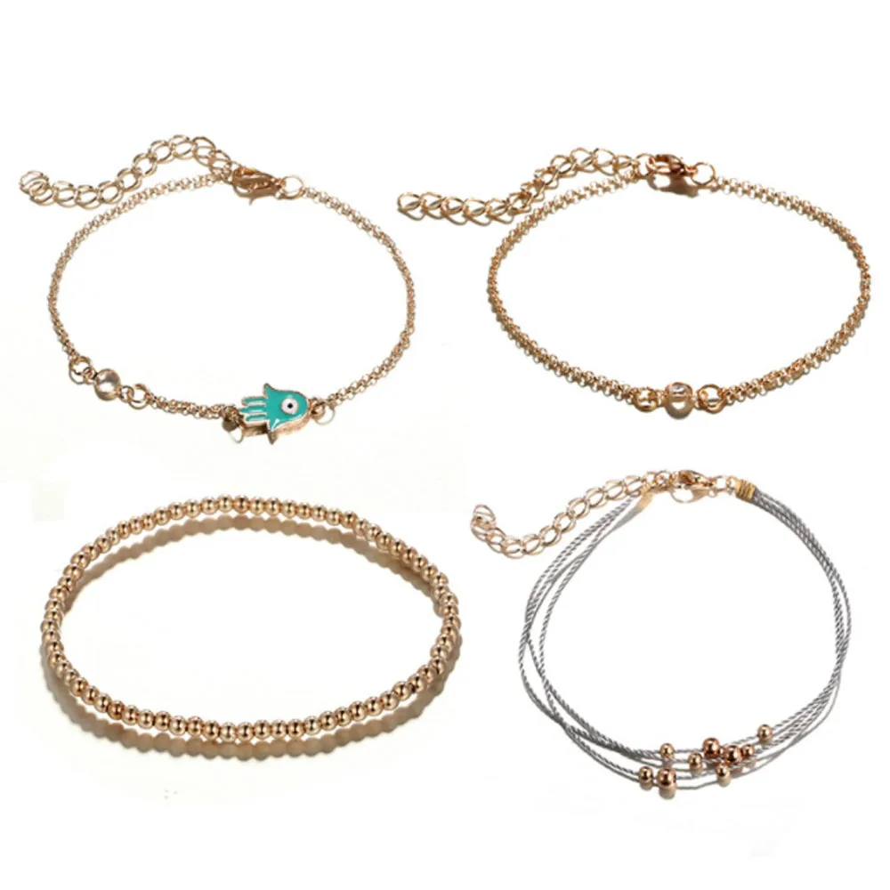 4 шт./компл. модные женские браслеты пальмовые бусины Хрустальная кожа веревка