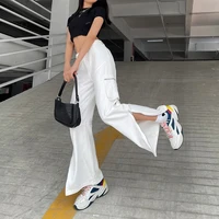 street fashion solid color waist split zipper pocket loose casual slim straight trousers jeans 2021 new summer womens pants