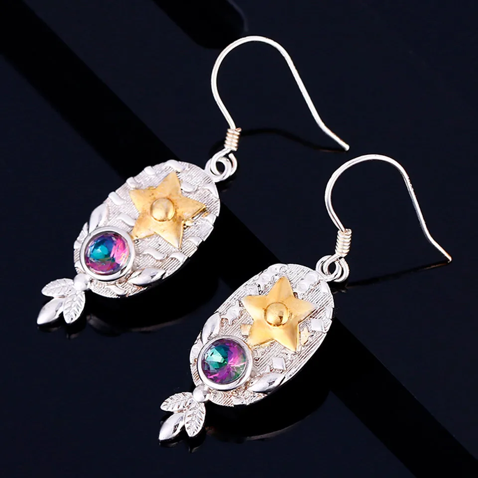 Женские серьги капли GUYINKU двухцветные серебряные с мистическим топазом Радуга