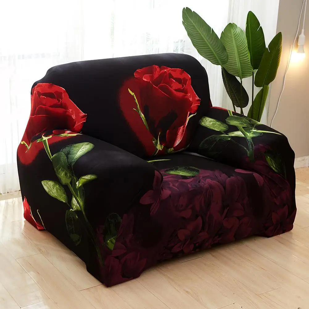 

3D Red Rose Flower Printing Elastic Sofa Cover/Pillowvase for Living Room