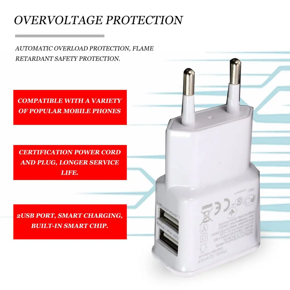 EU plug 5V 2A Dual USB Универсальное зарядное устройство для мобильного телефона s Походное зарядное устройство, адаптер для iPhone для Android