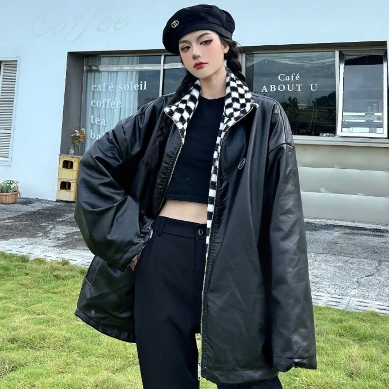 Зимняя женская куртка из искусственной кожи с леопардовым принтом Толстая