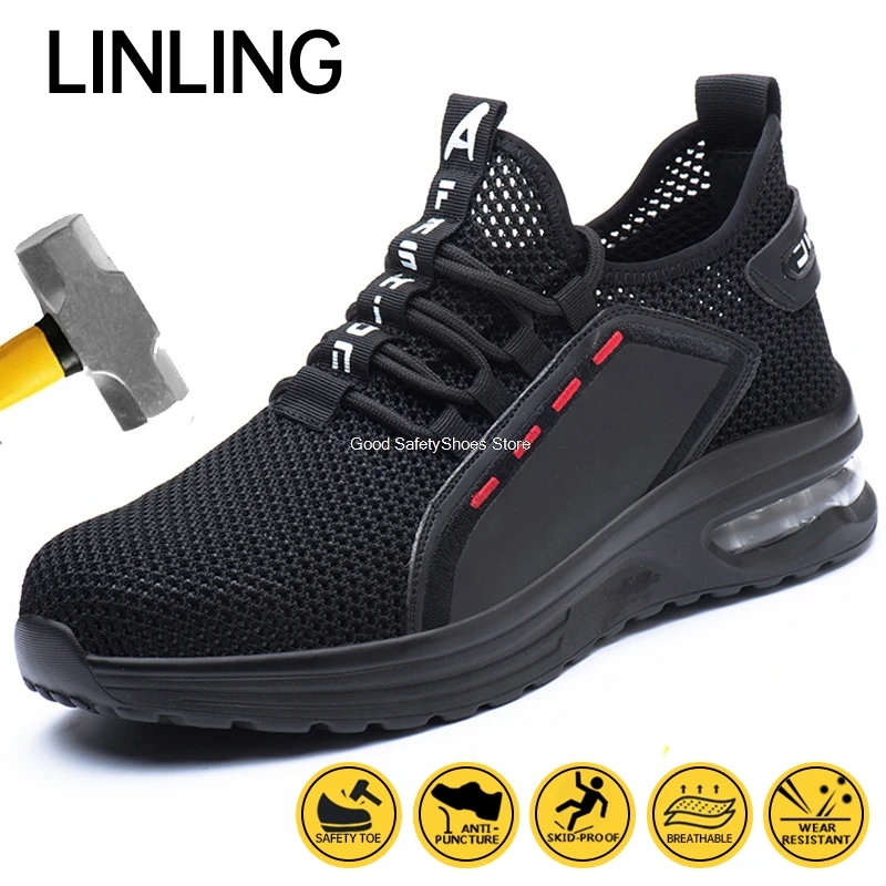 Кроссовки мужские защитные дышащие стальной носок защита от ударов рабочие