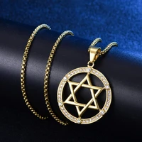 jewish six pointed star round hollow pendant necklace with crystal hip hop star of david religious jewelry neck pendants women