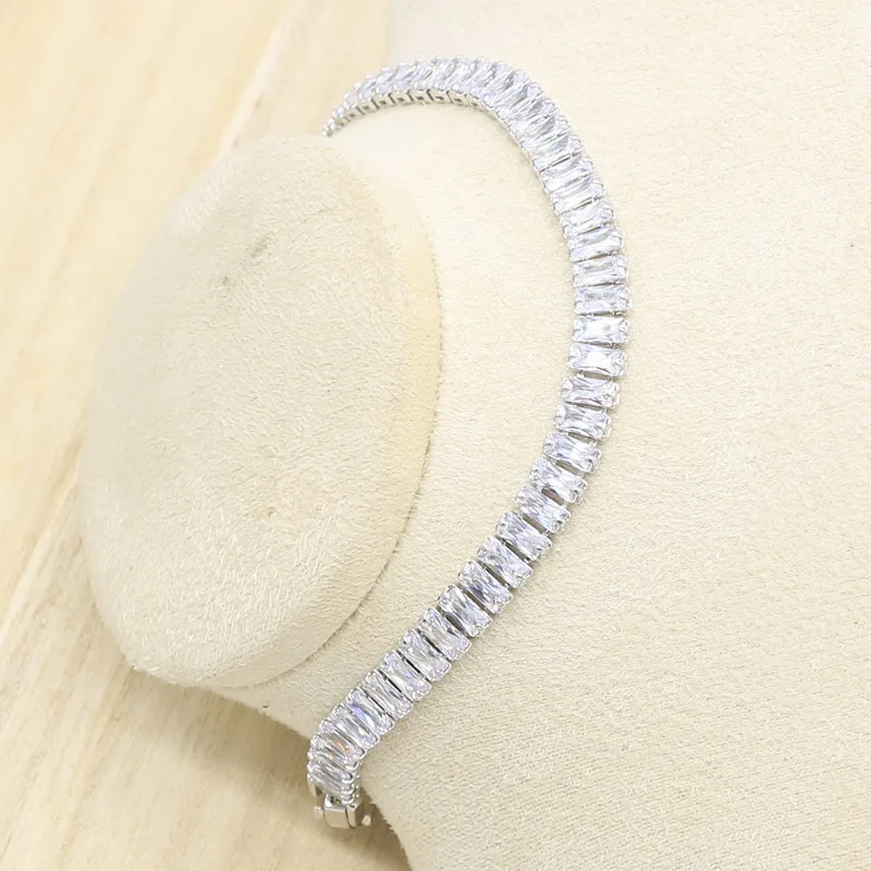 Геометрический белый циркон серебряный цвет свадебный браслет набор украшений