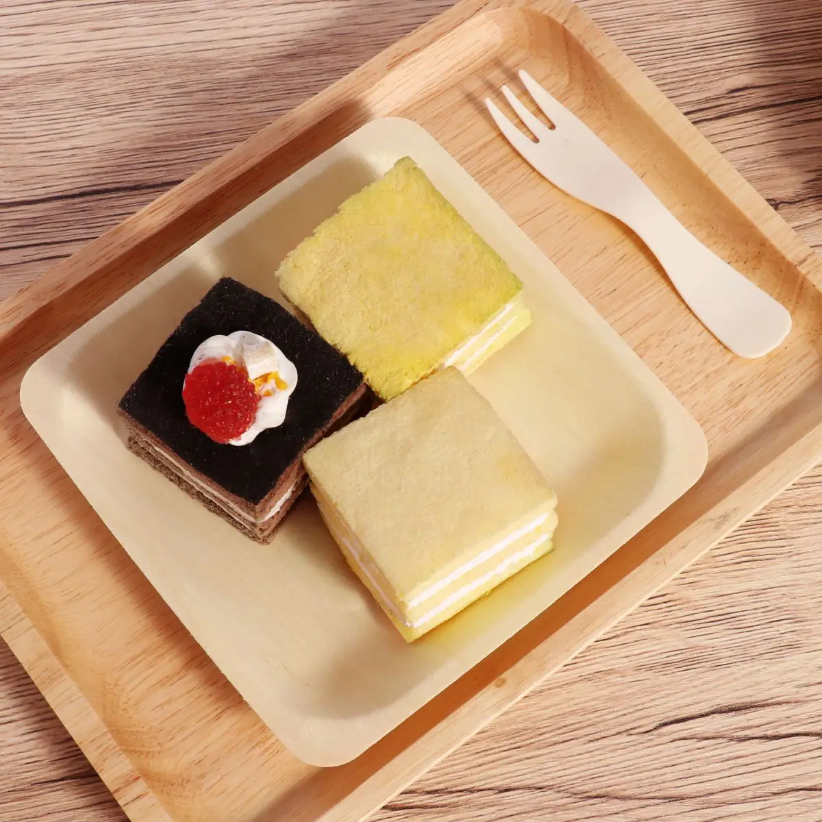 

Wedding Restaurant Picnic Birthday 140x140mm A50 100pcs Square Disposable Wooden Plate Party Plates Tableware