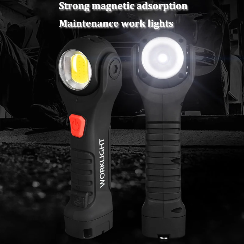 

White/Red Dual Light Source Work Light Magnetic Tail Flashlight Head 360-degree Rotating Work Lamp USB Rechargeable Torch