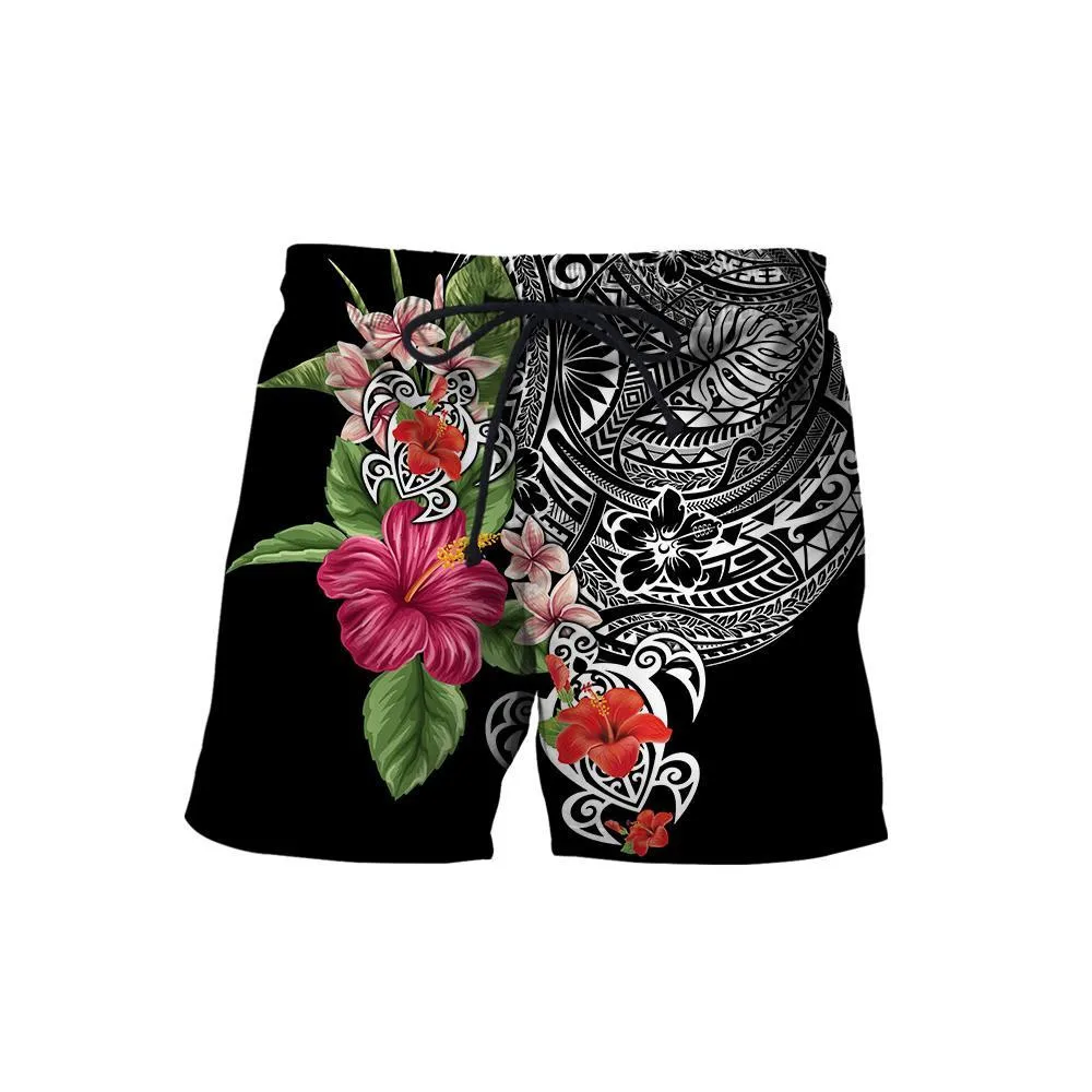 

CLOOCL Fashion Sport Shorts 3D Graphics AAmazing Polynesian Turtle Hibiscus Pants Polyester Casual Sportswear Men Clothing