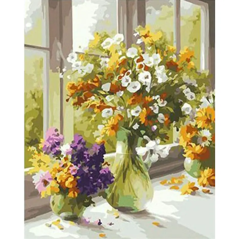 

Paint By Numbers For Adults Windowsill flowers Table Decoration Modern Photo Frames Oil Painting On Canvas Handmade Gatyztory Di