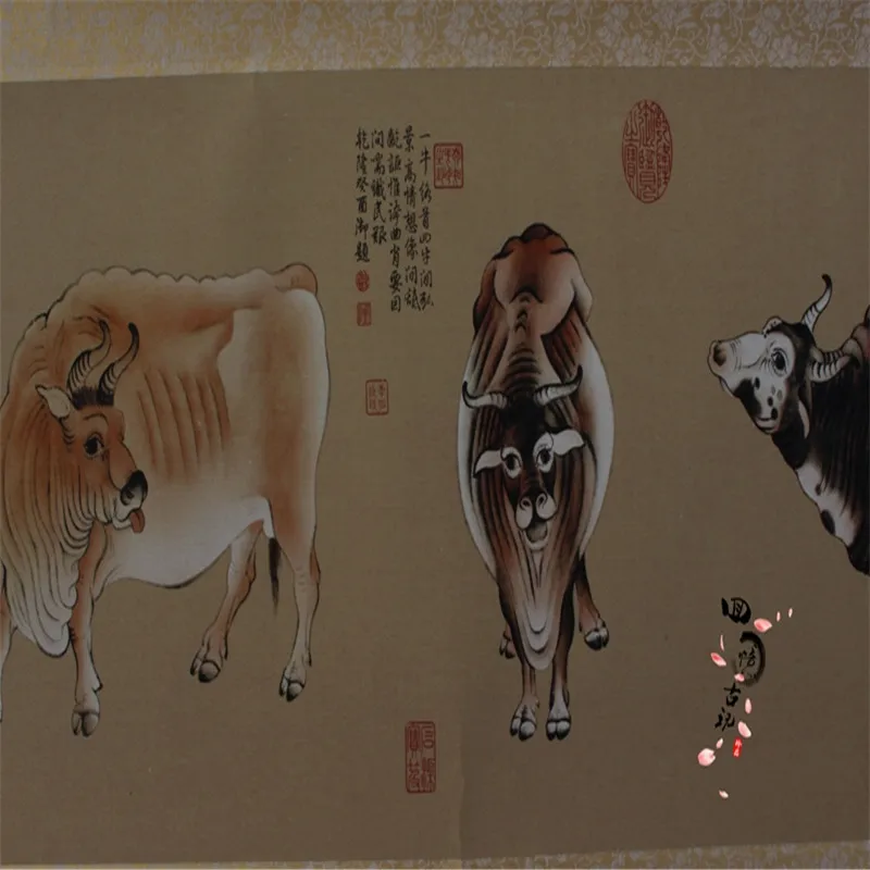 Китайская старая картина прокрутки и каллиграфическая пятиокись | Дом сад