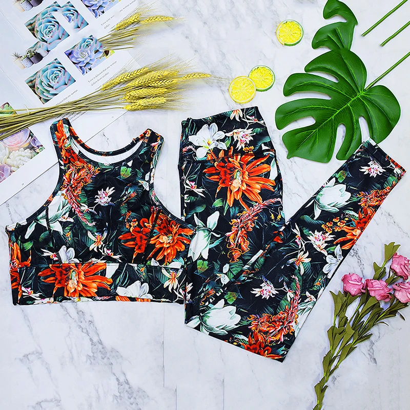 Костюм спортивный женский из 2 предметов пикантный комплект для йоги с принтом