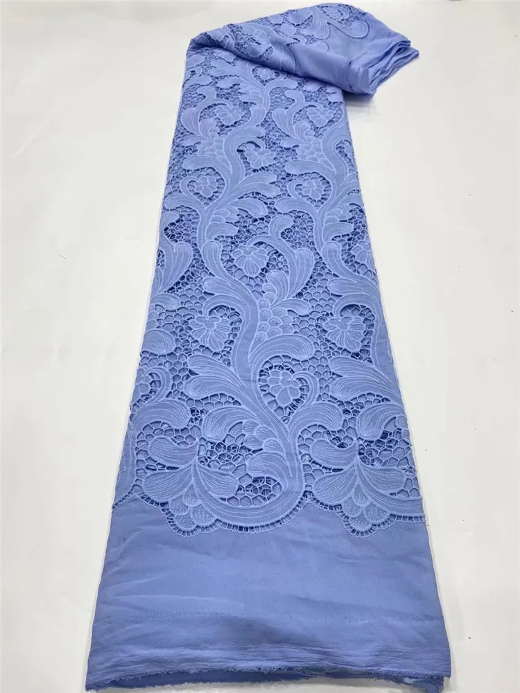 

High Quality African Lace Fabric Swiss voile lace sky blue French 100% Pure Cotton 5yard for Wedding Party Dress FD39