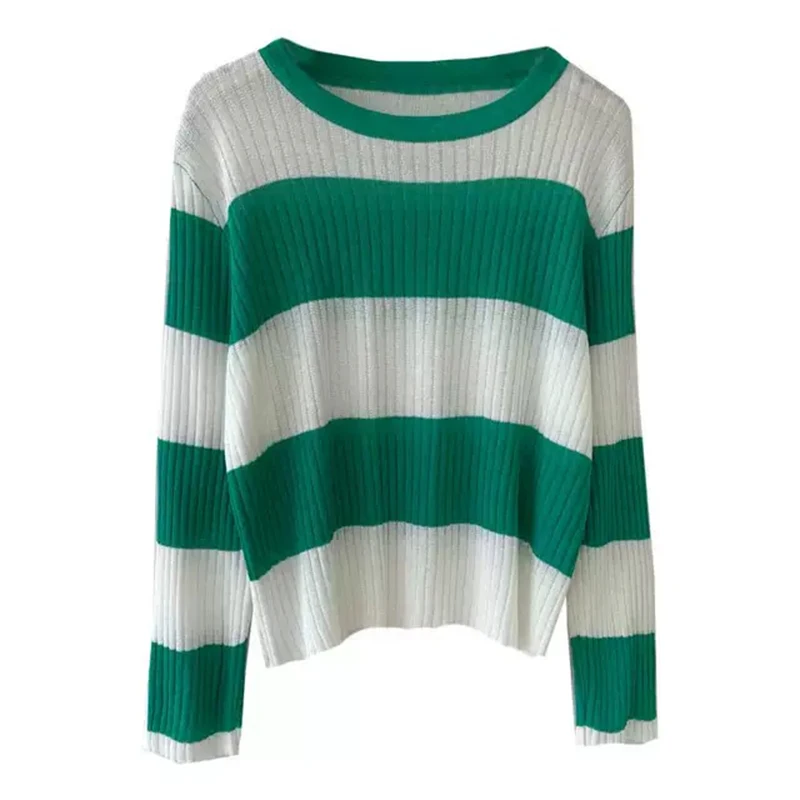 

New style in autumn and winter 2020, long sleeve loose knit sweater, round collar striped top, slim and slim women's fashion