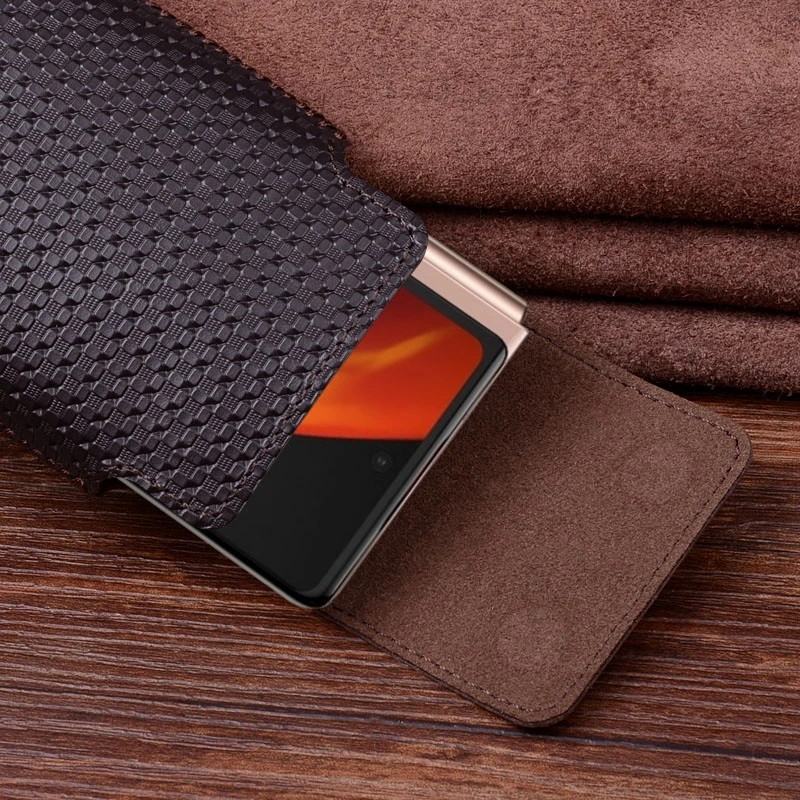 Handmade Genuine Leather Belt Waist Bag Pouch Cover for SAMSUNG Galaxy Z Fold 4 3 Fold3 Crocodile Oil Wax Magnetic Flip Case