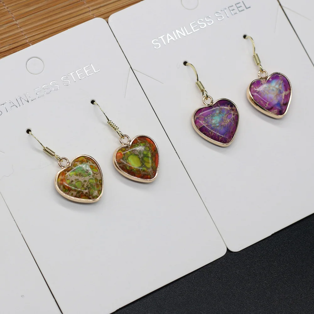 

2021 New Style Natural Stone Earrings Peach Heart-Shaped Emperor Stone Charms For Elegant Women Love Romantic Gift