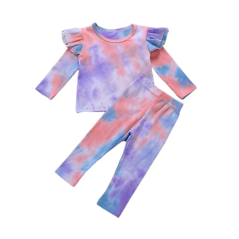 

Girls Sports Suit Cotton Kids Tracksuits Tie-Dye Color Tops+pants 2pcs/sets Toddler Clothes Sets Leisure Children Clothing Sets