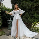 Женское свадебное платье со шлейфом, классическое короткое платье с коротким рукавом спереди и длинной спинкой, новинка 2022