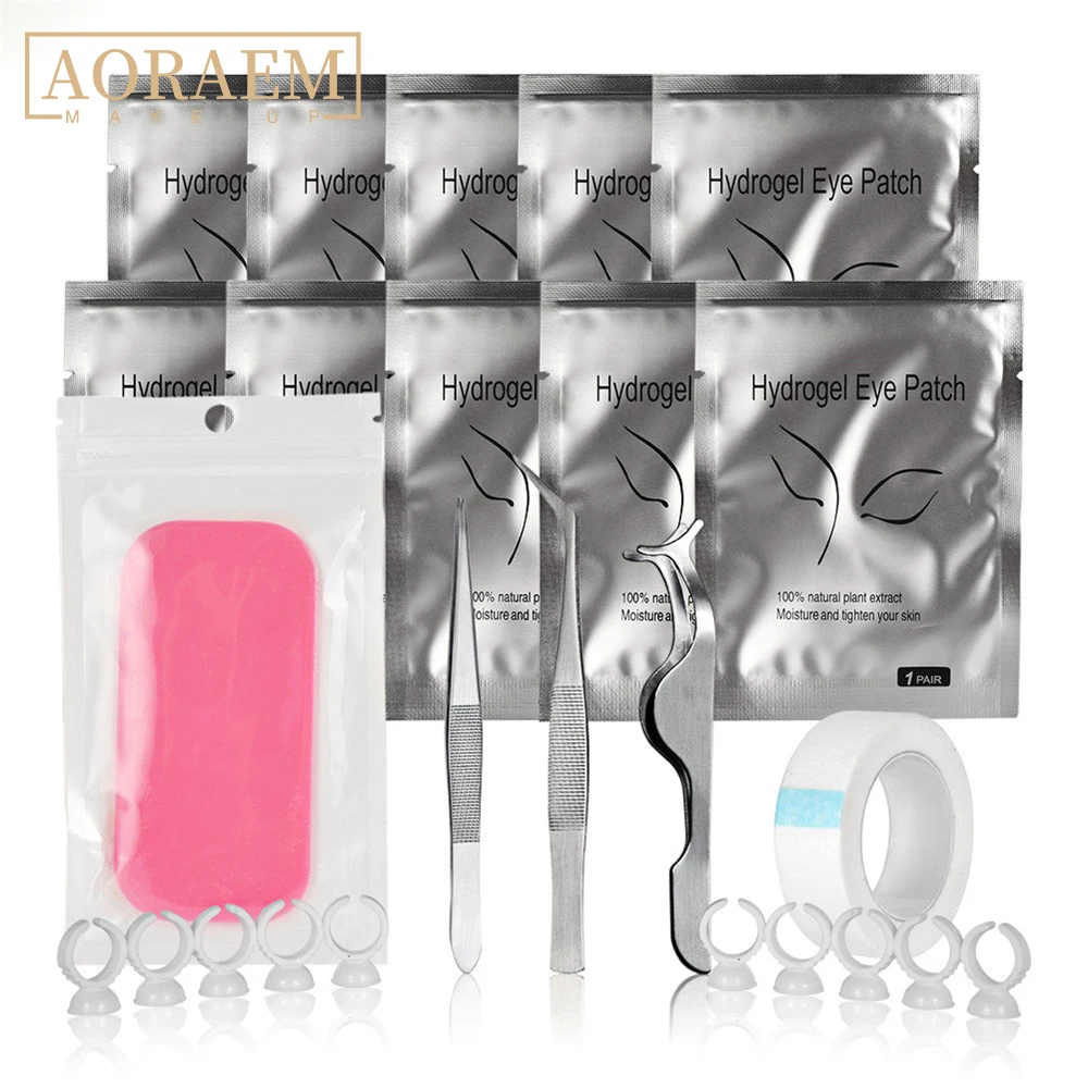 

AORAEM Eyelashes Makeup Tools For Eyelash Extension Eyebrow Curler Tweezers Gel Pad Tape Glue Holder Ring Lash Grafting Tool Kit