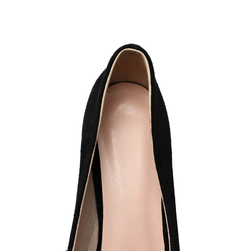 Женские замшевые туфли QUTAA элегантные дамские с закрытым острым носком на