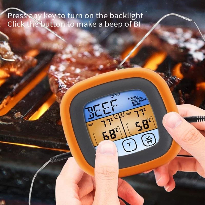 Enlarge Waterproof Dual Probe Digital Meat Thermometer With Touch Screen for Grill Smoker BBQ Food Oven Thermometer Kitchen Cooking Tool
