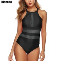 riseado mesh one piece swimsuit halter swimwear women black bathing suit cut out beach wear 2021 swimming suit plus size xxl
