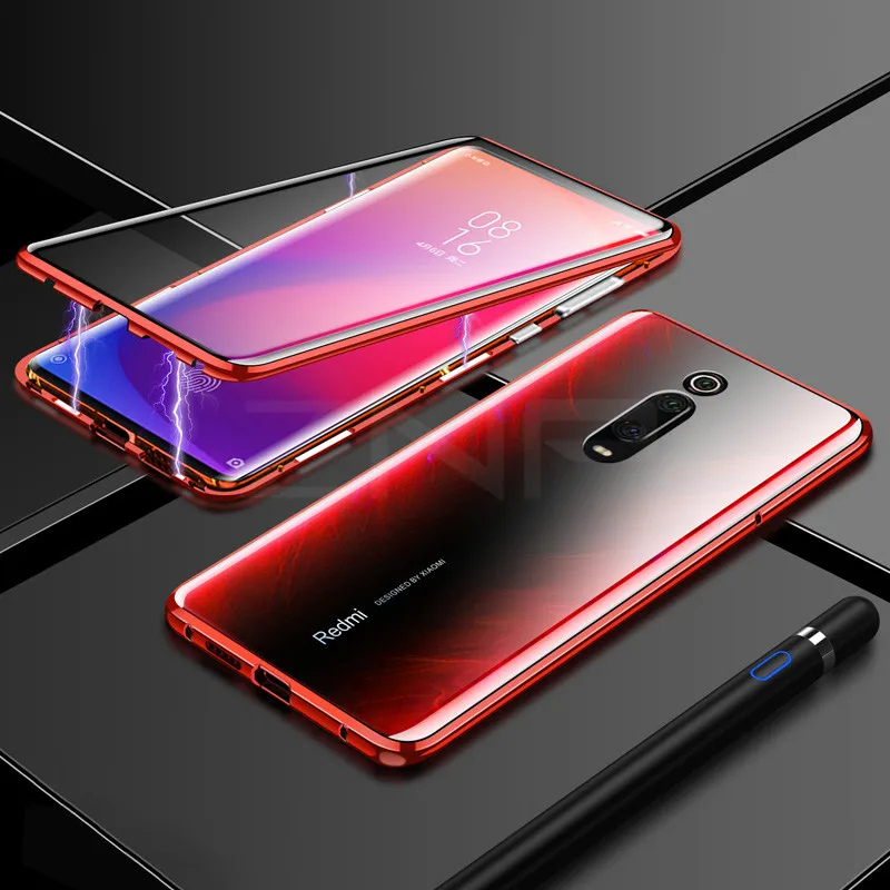ZNP Магнитный адсорбционный металлический чехол для телефона для Xiaomi 8 9 SE 9T Pro двухсторонний стеклянный Магнитный чехол для Redmi Note 7 K20 Pro чехол s - Цвет: Red