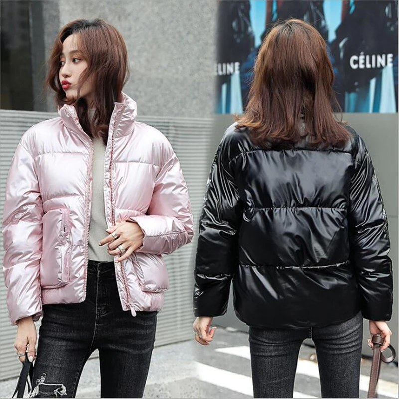 Зимнее Новое студенческое пальто с глянцевым пухом и хлопковой подкладкой
