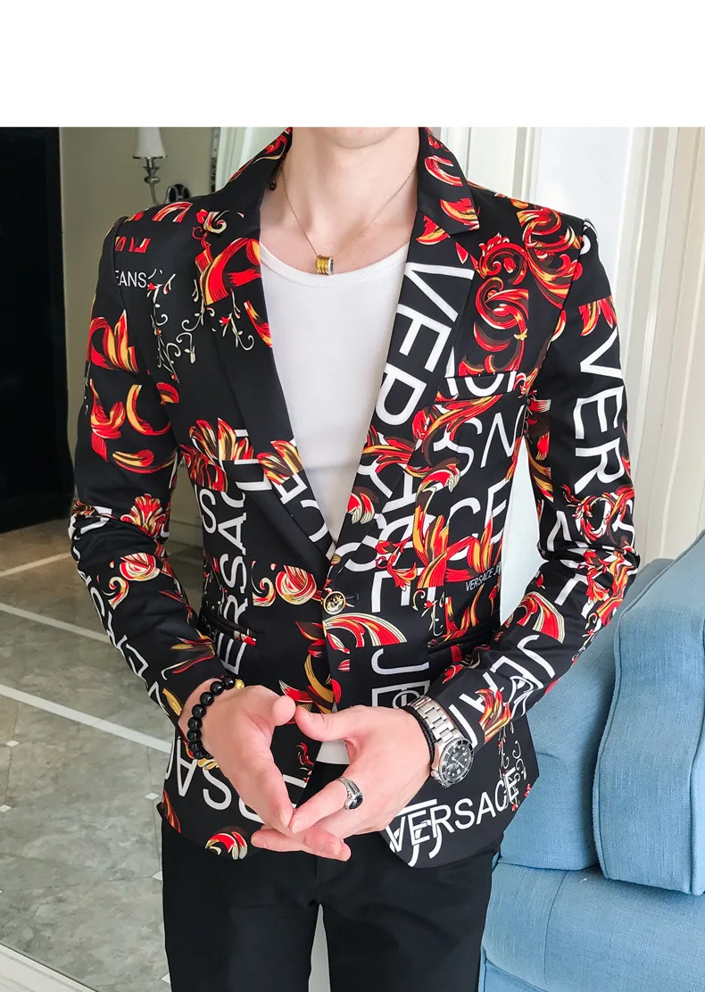 TANG цветочный Мужской Блейзер брендовый блейзер с буквенным принтом мужской повседневный приталенный деловой черный мужской пиджак