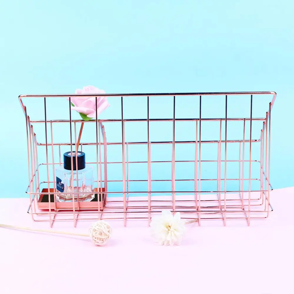 Нордическая розовая золотая металлическая корзина для хранения модная кухонная