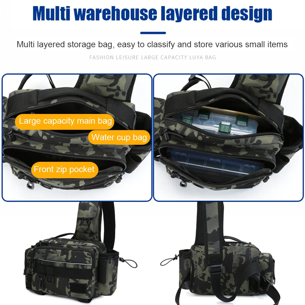 Fishing Waist Tackle Bag Shoulder Crossbody Lure Line Hook Swivel Fanny Packs Military Shoulder Backpack Rucksacks for Camping