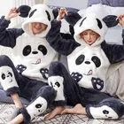 Пижама унисекс для взрослых и пар, панда, Мужская зимняя бархатная одежда для сна, 2 предмета, теплый фланелевый пижамный комплект, милая Домашняя одежда с мультяшным животным
