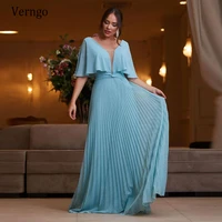 verngo elegant baby blue long prom dresses with chiffon half sleeves dotted skirt a line mother formal evening gowns plus size