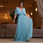 Verngo элегантное детское синее длинное платье для выпускного вечера с шифон половинные рукава юбка с точечным узором ТРАПЕЦИЕВИДНОЕ вечернее платье для мамы размера плюс