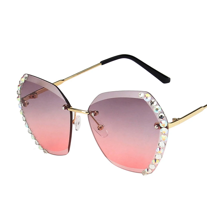

Rimless Square Crystal Diamond Women Men Sunglasses Gradient Lens UV400 Eye Protection Girl Sexy Ladies Fashion Outdoor Eyewear