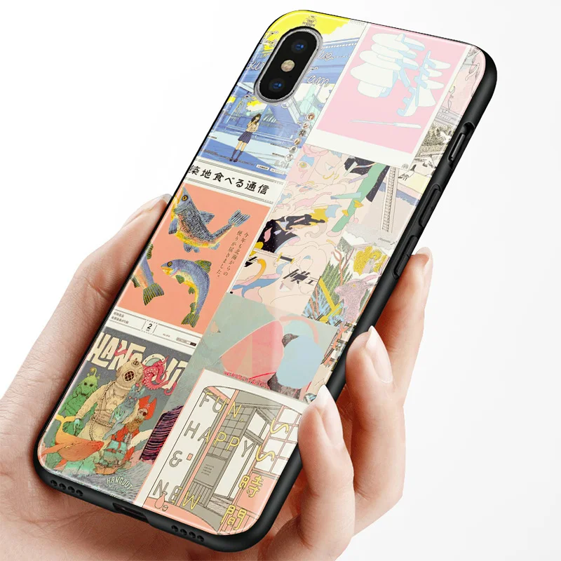 ЯПОНСКИЕ ВИНТАЖНЫЕ коллажи Ukiyo e мягкий силиконовый стеклянный чехол для