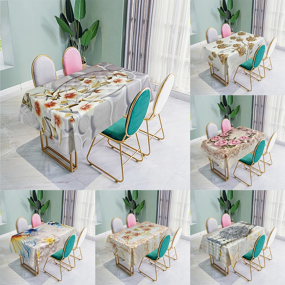 

3d Diamond Flower Tablecloth Butterfly and Morning Glory Washable Polyester Cloth Rectangular and Round Table Cloth