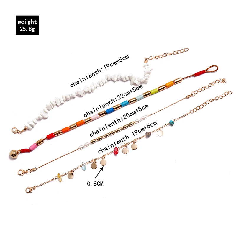 4 шт./компл. богемные браслеты на ногу с модным геометрическим драгоценные камни